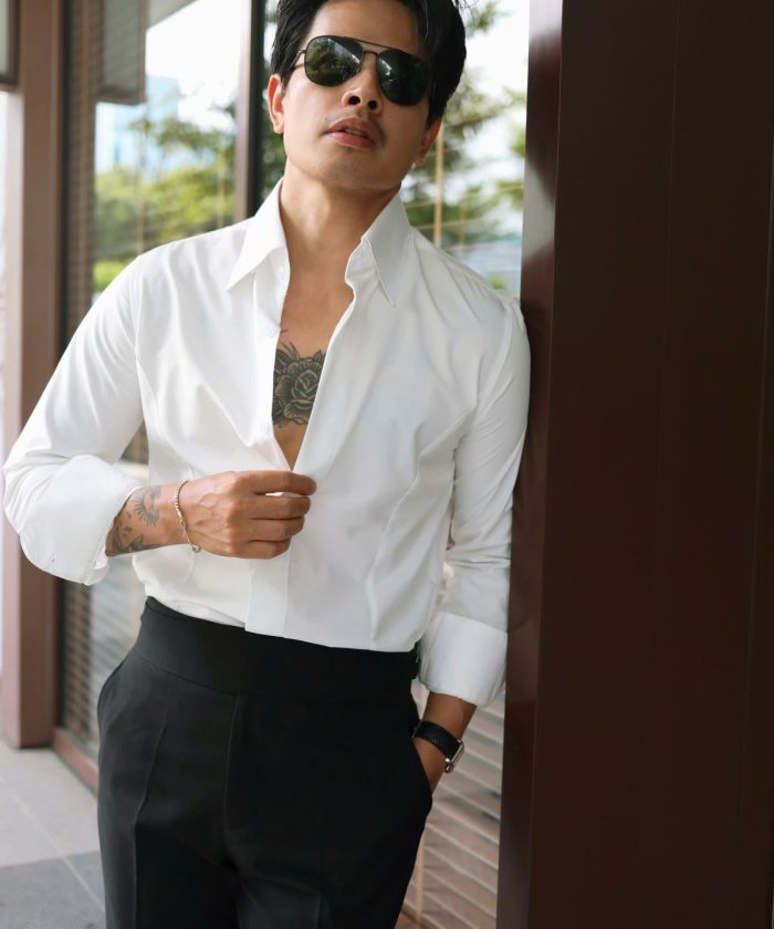 SƠ MI TRẮNG PHỐI TAY XANH
